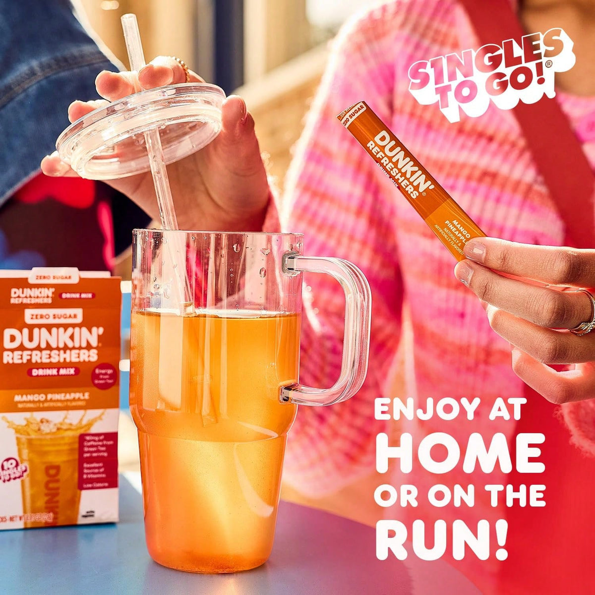 Dunkin’ Zero Sugar Refreshers Singles To Go! Powdered Drink Mix, 40 Ct Variety Pack, Energy From Green Tea, Aspartame-Free, Just Add Water