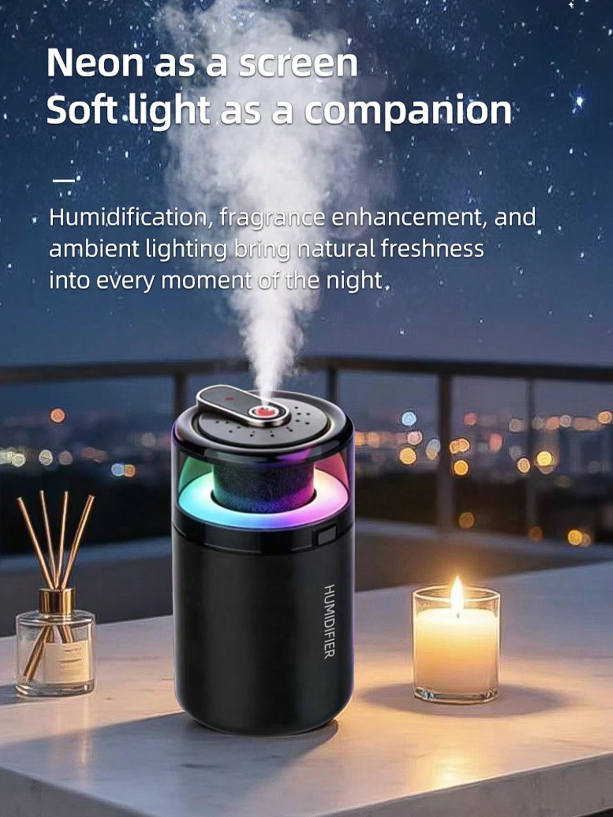 EIGIIS 1pc Portable Mini Humidifier, 180ml Small Humidifier With 2 Modes Large Spray, USB Personal Desktop Humidifiers For Home Bedroom Car Office Travel Yoga With 7 Color LED Light, Bass Work