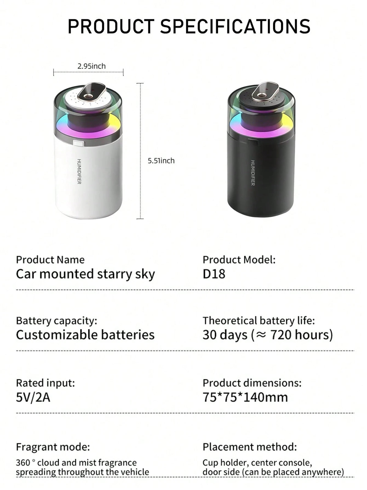 EIGIIS 1pc Portable Mini Humidifier, 180ml Small Humidifier With 2 Modes Large Spray, USB Personal Desktop Humidifiers For Home Bedroom Car Office Travel Yoga With 7 Color LED Light, Bass Work