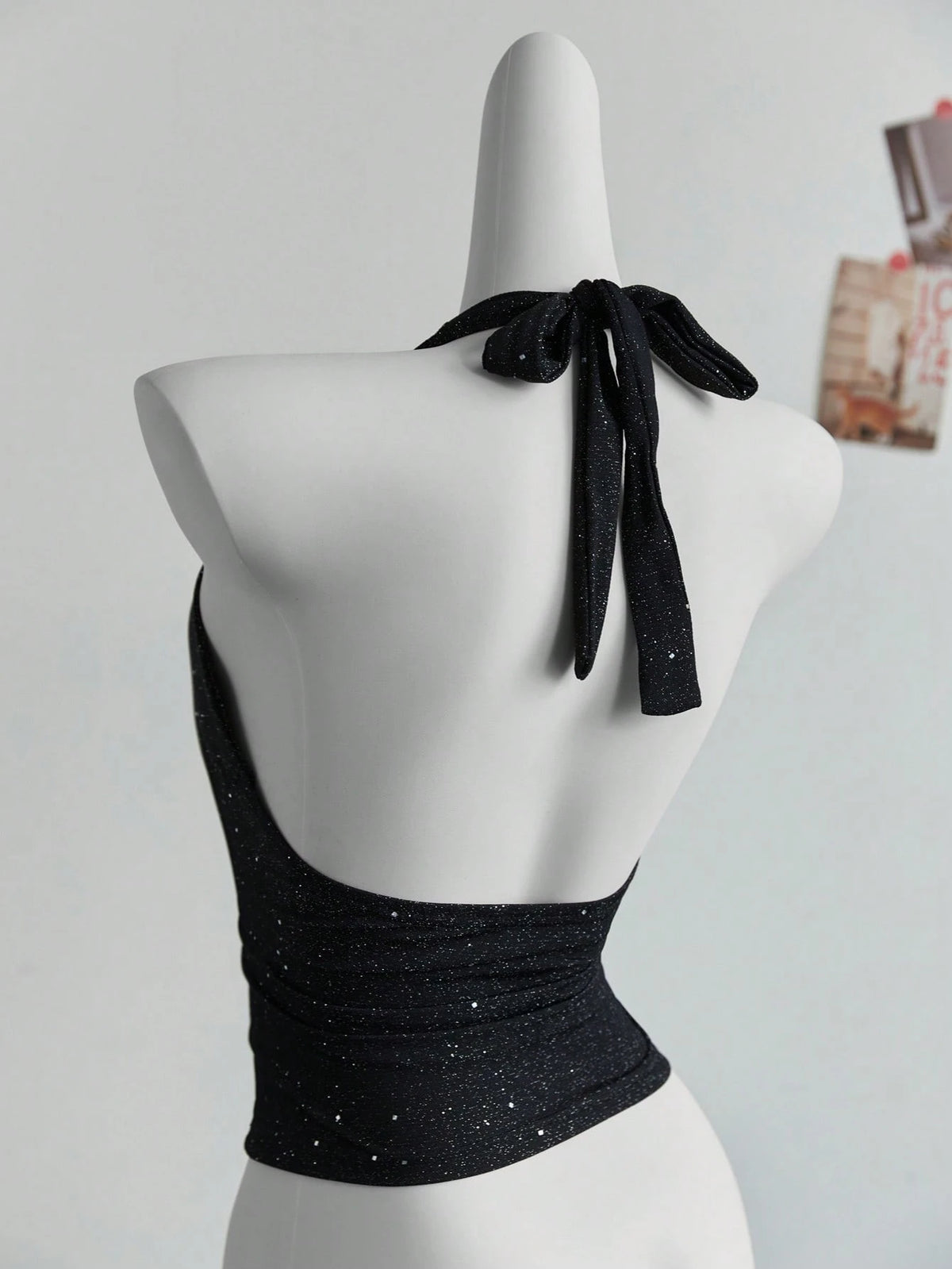Elamini Fashionable Glittery Criss Cross Back Halter Neck Crop Top