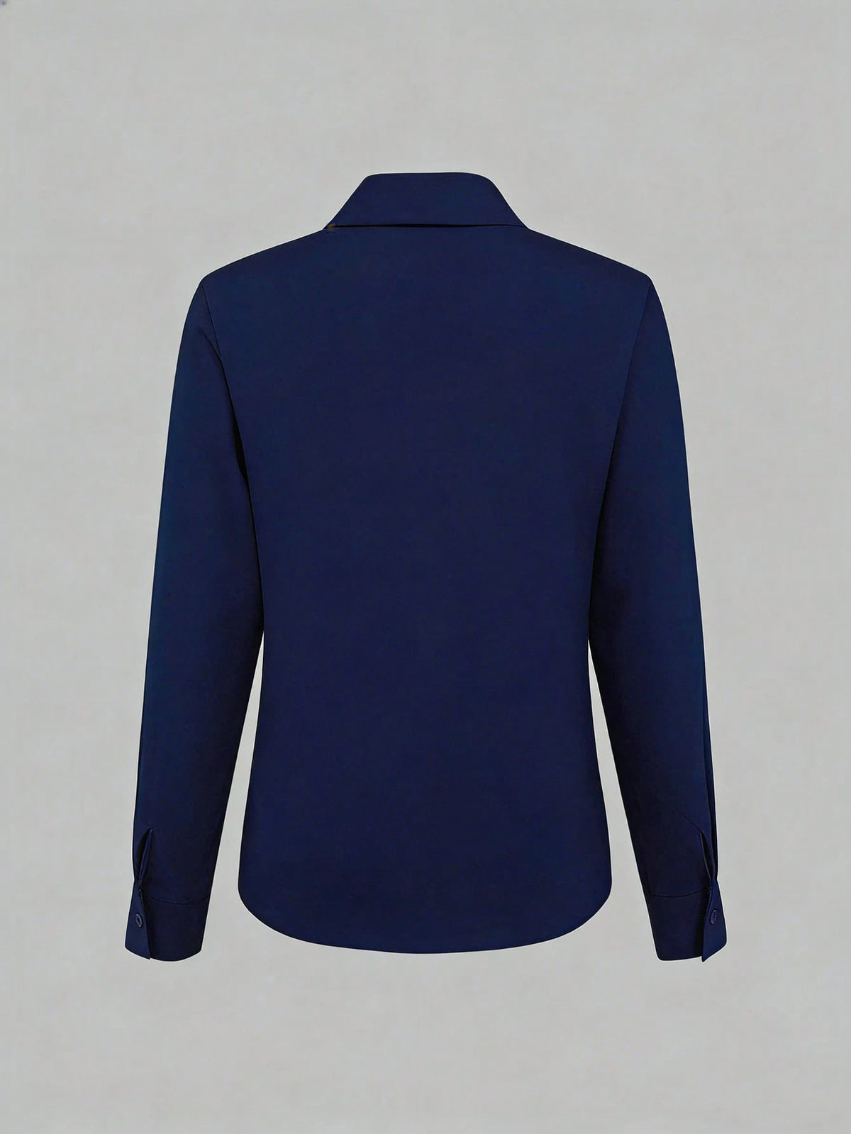 Elegant Navy Blue Regular Length Regular Sleeve Casual Shirt Collar Buttoned Blouse For Women Semi Sheer Woven