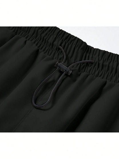 Elegant Seal 3Pcs Men Cargo Pants, Drawstring Elastic Waist, Multi Side Cargo Pockets, Loose Straight Leg, Lightweight Soft Fabric, Casual Daily Outdoor Trousers