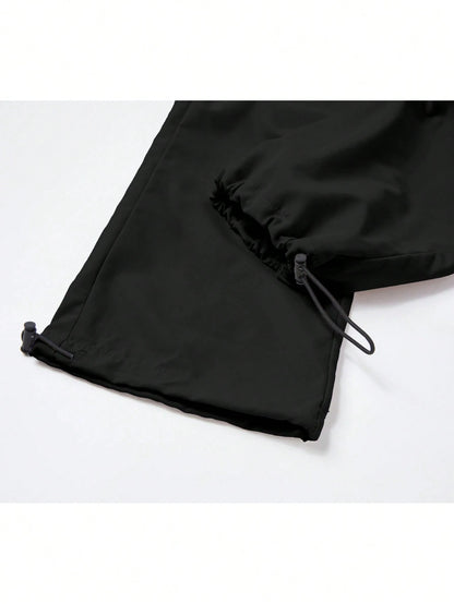 Elegant Seal 3Pcs Men Cargo Pants, Drawstring Elastic Waist, Multi Side Cargo Pockets, Loose Straight Leg, Lightweight Soft Fabric, Casual Daily Outdoor Trousers