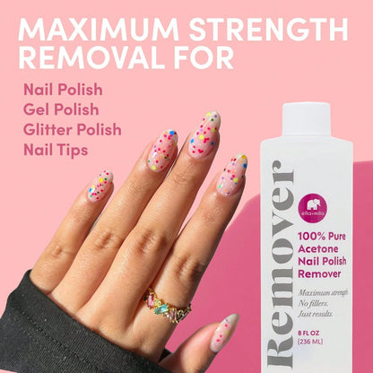 Ella+Mila 100% Pure Acetone Nail Polish Remover U2013 Professional Strength Gel, Acrylic &Amp; Shellac Remover U2013 Fingernail Polish Soak For Dip Powder, Glitter &Amp; Artificial Nails (8 Fl Oz)