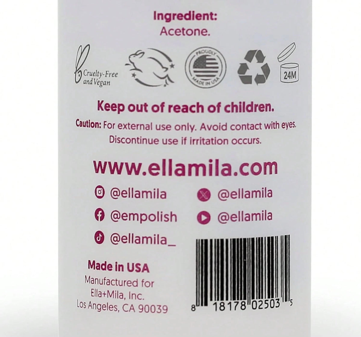 Ella+Mila 100% Pure Acetone Nail Polish Remover U2013 Professional Strength Gel, Acrylic &Amp; Shellac Remover U2013 Fingernail Polish Soak For Dip Powder, Glitter &Amp; Artificial Nails (8 Fl Oz)