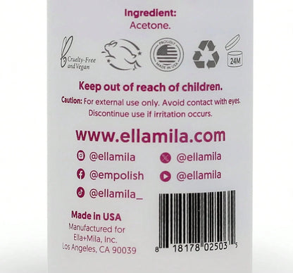 Ella+Mila 100% Pure Acetone Nail Polish Remover U2013 Professional Strength Gel, Acrylic &Amp; Shellac Remover U2013 Fingernail Polish Soak For Dip Powder, Glitter &Amp; Artificial Nails (8 Fl Oz)