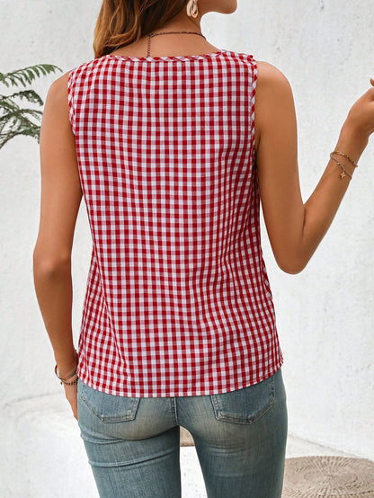 EMERY ROSE Summer Casual Simple White Short Sleeve Linen Women's Shirt For Mother's Day Or Work Gingham Topcheckered Topred And Tops Woman>Casual
