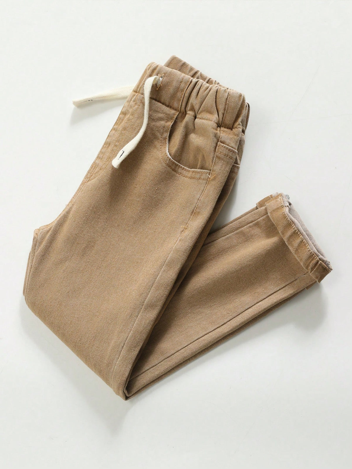 Explorewe Young Boy Elastic Waistband Drawstring All-Match Minimalist Versatile Comfortable Stretch Slim Fit Light Gray Jeans