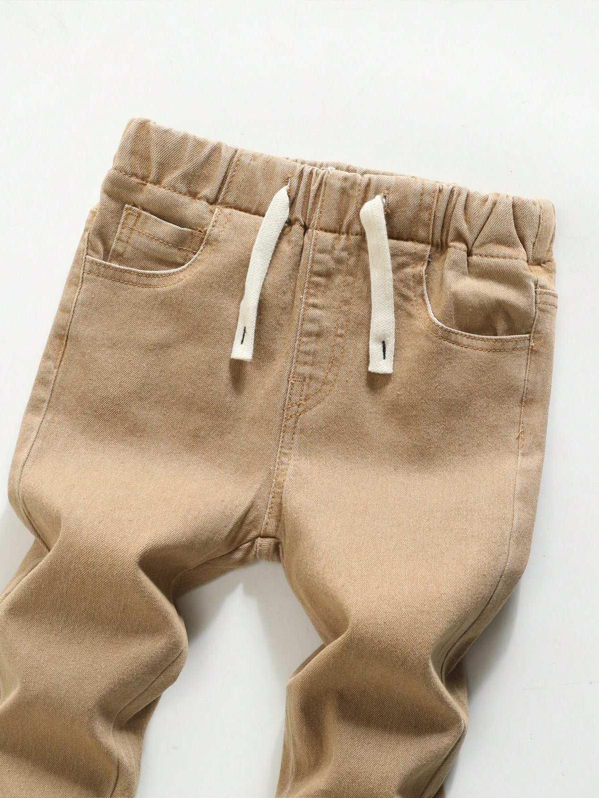 Explorewe Young Boy Elastic Waistband Drawstring All-Match Minimalist Versatile Comfortable Stretch Slim Fit Light Gray Jeans