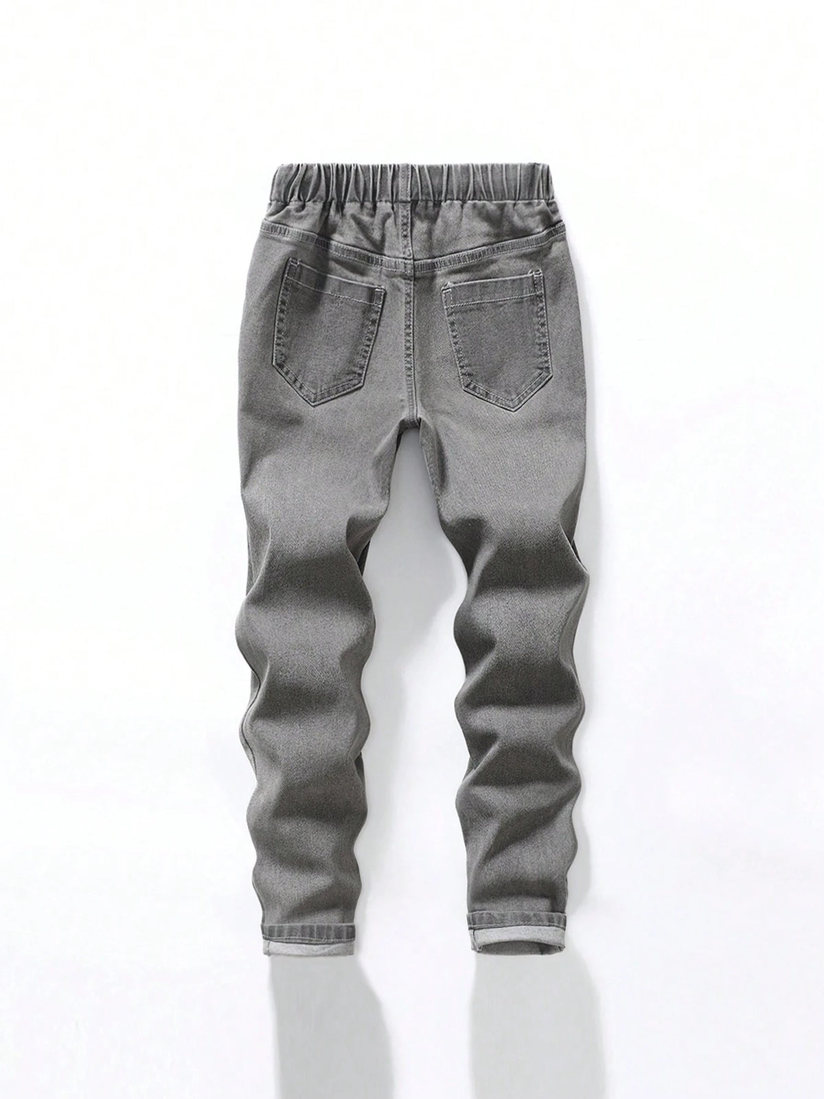 Explorewe Young Boy Elastic Waistband Drawstring All-Match Minimalist Versatile Comfortable Stretch Slim Fit Light Gray Jeans