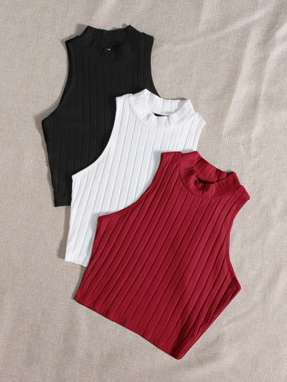 EZwear 3 Packs Mock Neck Rib-Knit Tank Top