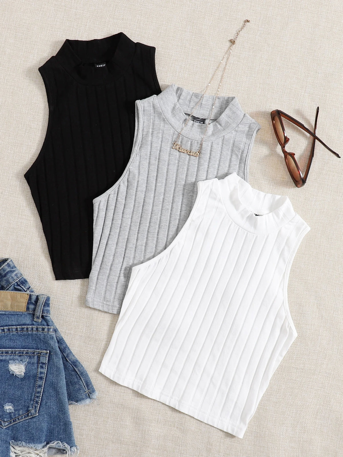 EZwear 3 Packs Mock Neck Rib-Knit Tank Top