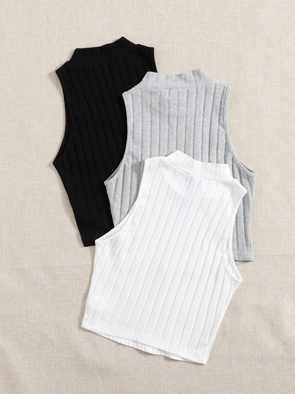 EZwear 3 Packs Mock Neck Rib-Knit Tank Top