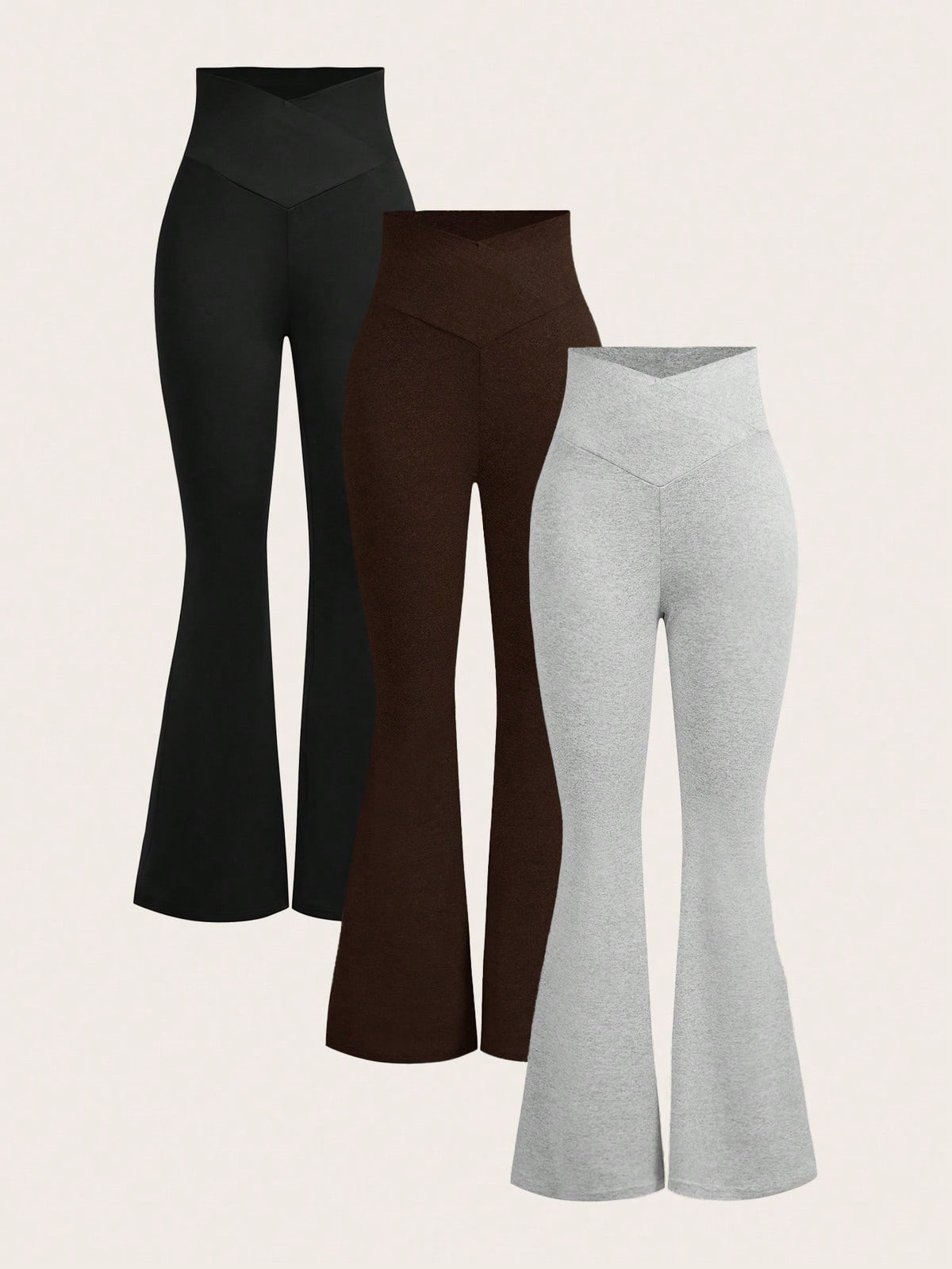 EZwear 3pcs/Set Ladies' V-Waist Flared Trousers
