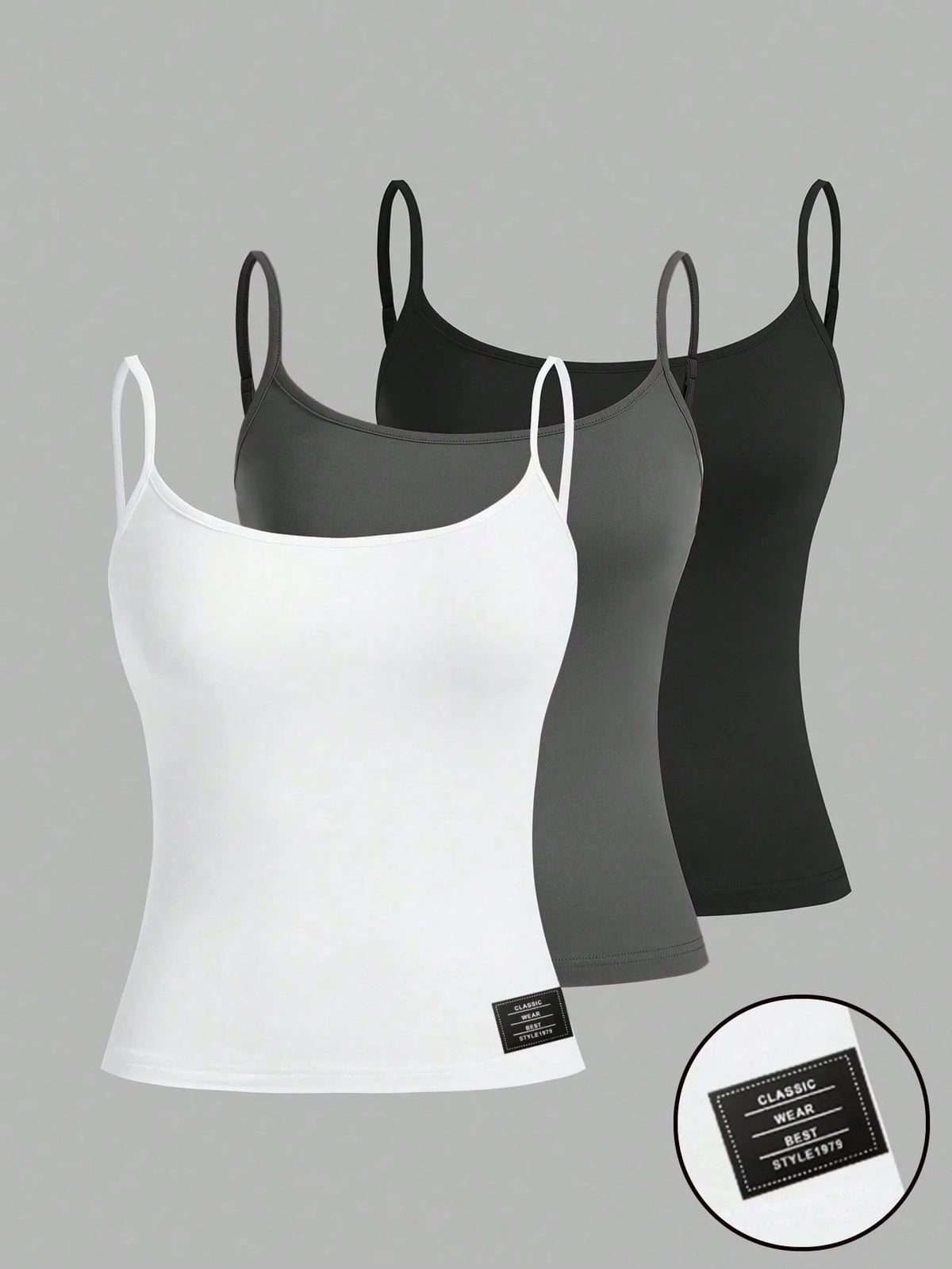 EZwear 3pcs Women Casual Camisole Top Set With Sticker Pattern, Versatile Slim Fit Tank Top For Summer