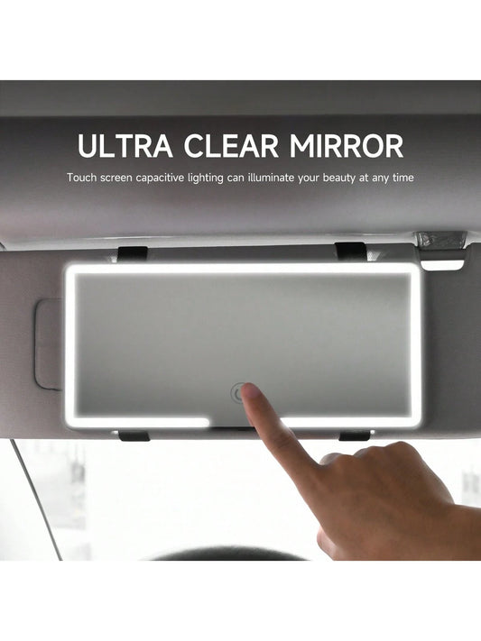 Fccemc Ultra Thin LED Car Makeup HD Mirror Sunshade Makeup Hanging Mirror USB Charge Sun Visor Dimmable Touchscreen Auto Interior Vanity Mirror For Women