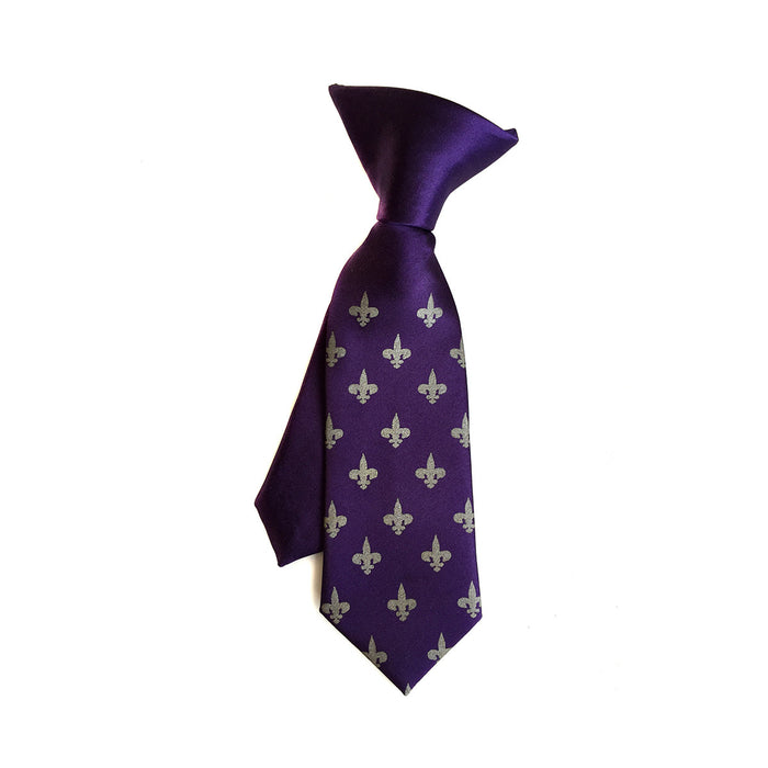 Boys eggplant purple fleur de lis tie