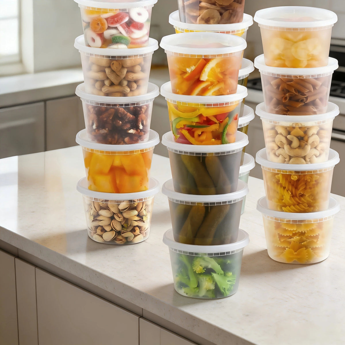 FookmeKag [48pcs] Food Storage Containers-16oz,24oz,32oz,Clear Plastic Containers (With Lids), For Storing Salads, Soups, Etc.|Stackable| Leak-Proof,Microwave/Dishwasher Perfect For Halloween/Christm