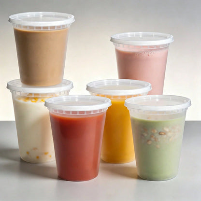 FookmeKag [48pcs] Food Storage Containers-16oz,24oz,32oz,Clear Plastic Containers (With Lids), For Storing Salads, Soups, Etc.|Stackable| Leak-Proof,Microwave/Dishwasher Perfect For Halloween/Christm