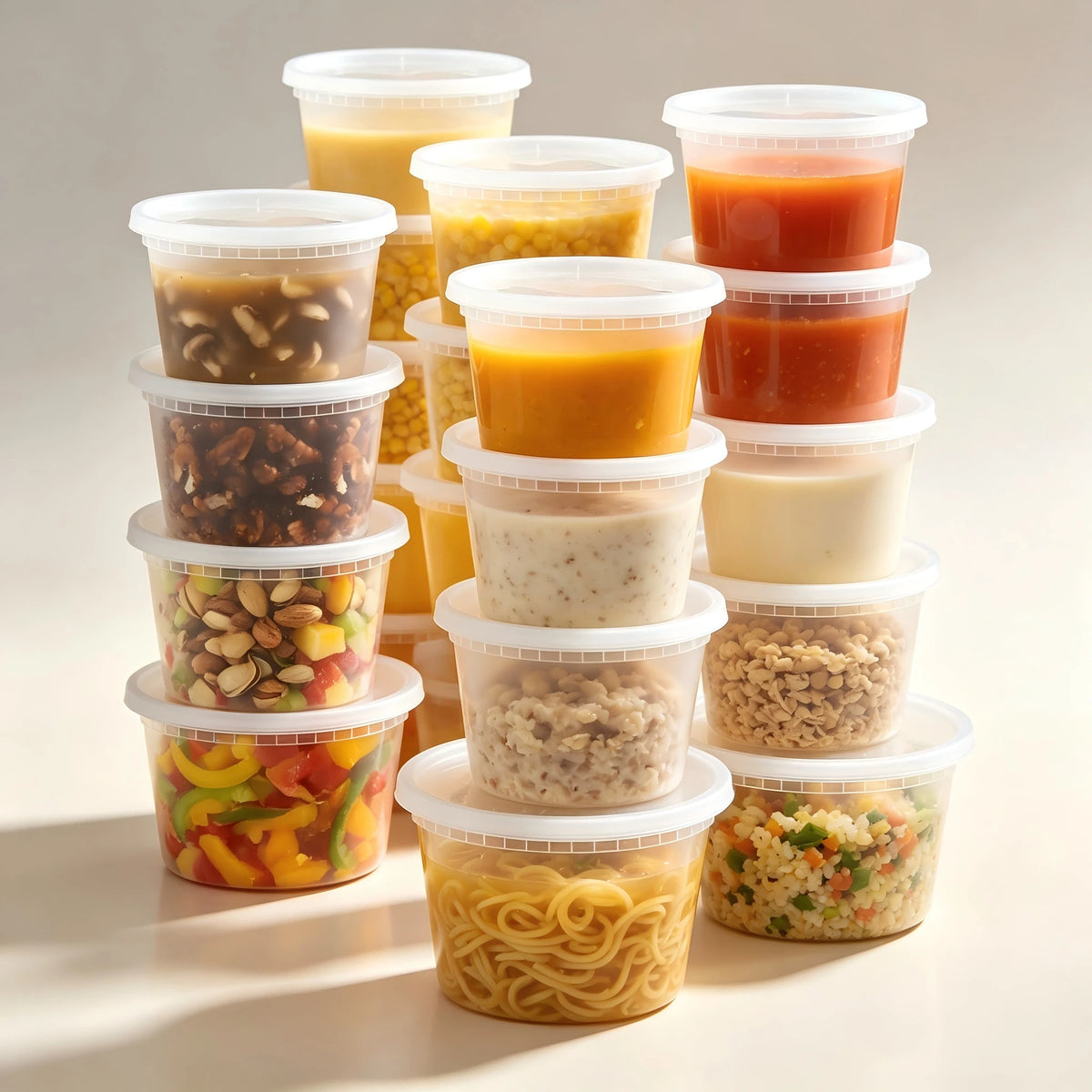 FookmeKag [48pcs] Food Storage Containers-16oz,24oz,32oz,Clear Plastic Containers (With Lids), For Storing Salads, Soups, Etc.|Stackable| Leak-Proof,Microwave/Dishwasher Perfect For Halloween/Christm