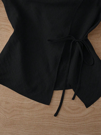 Franclia Black Summer Chic Sleeveless Unique Design Tank Top For Women,Work Casual Elegant Korean Style Blouse Modern Latest Tops For Woman Clothes