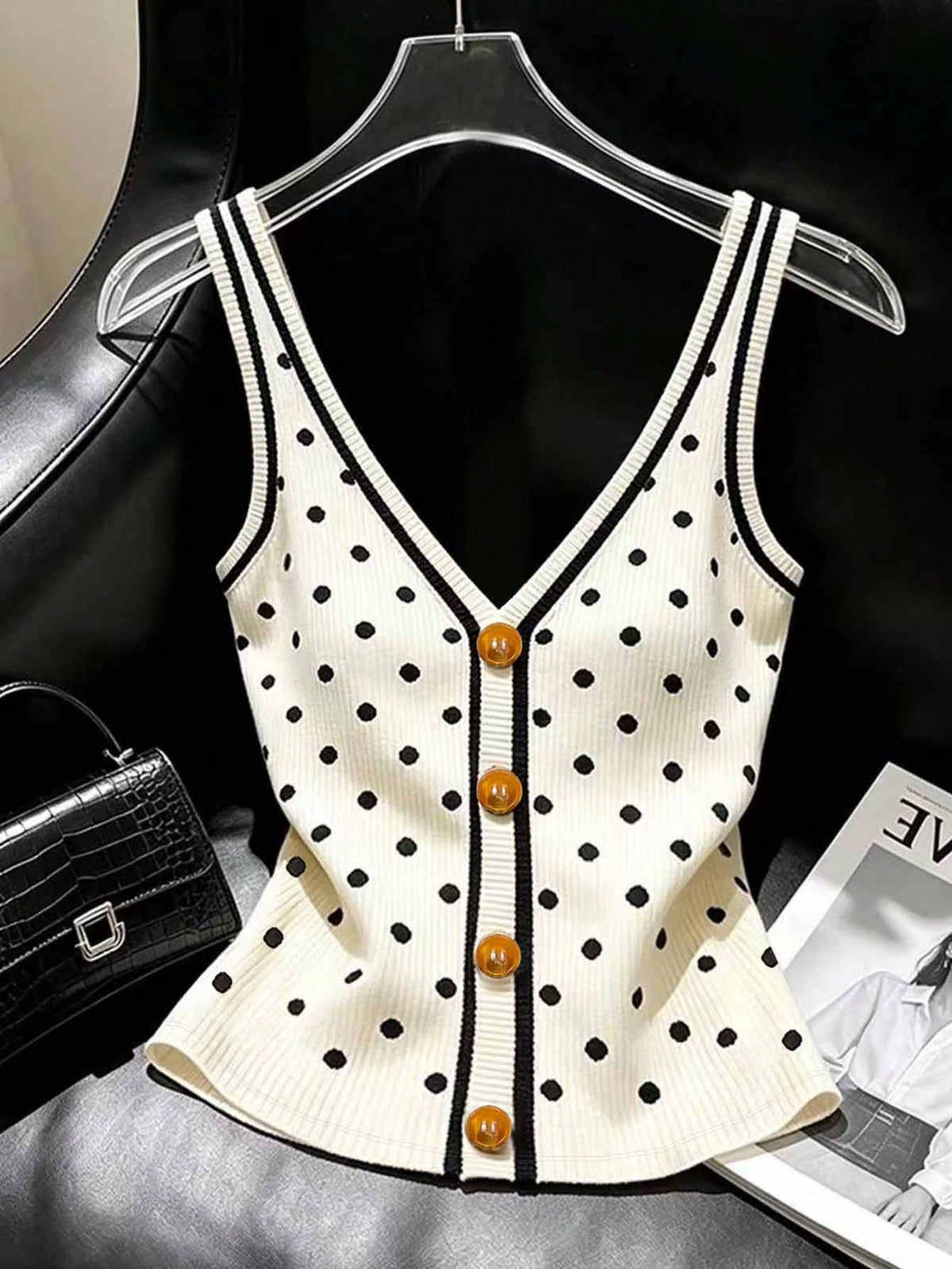Franclia Plus Size Polka Dot Print Button Decor Vest