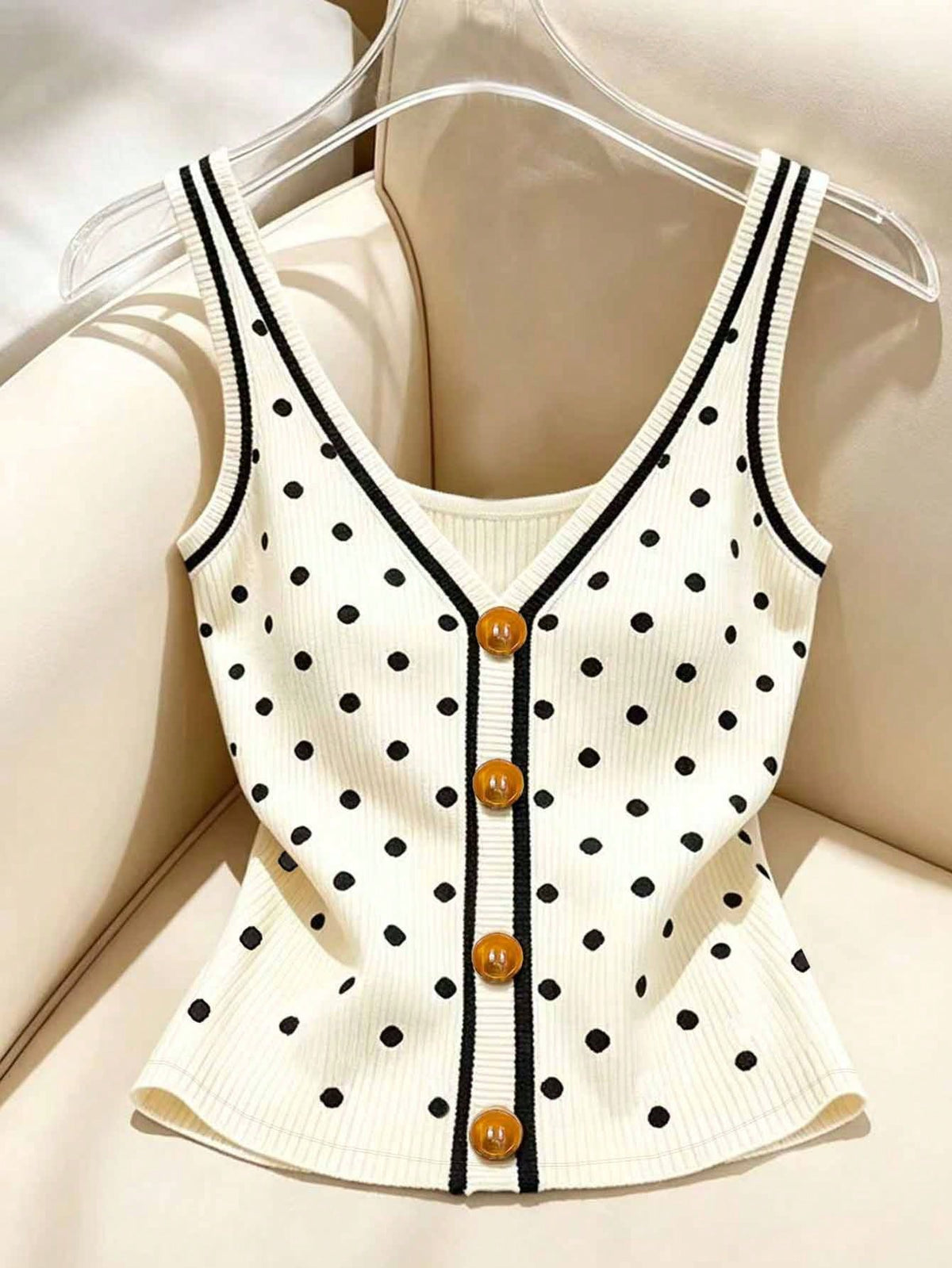 Franclia Plus Size Polka Dot Print Button Decor Vest