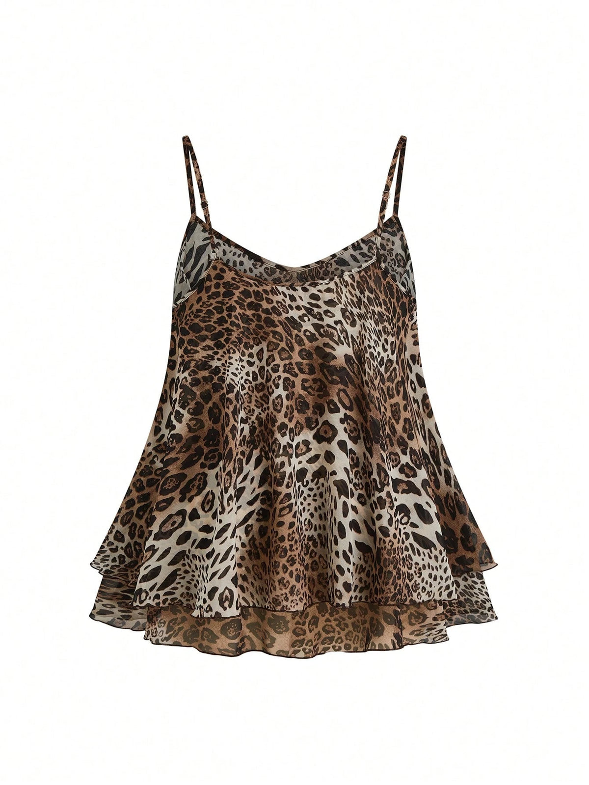 Franclia Women's Regular Length Leopard Print Tiered Layer Tank Top With Spaghetti Straps