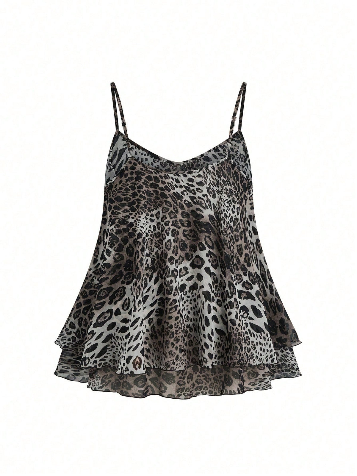 Franclia Women's Regular Length Leopard Print Tiered Layer Tank Top With Spaghetti Straps