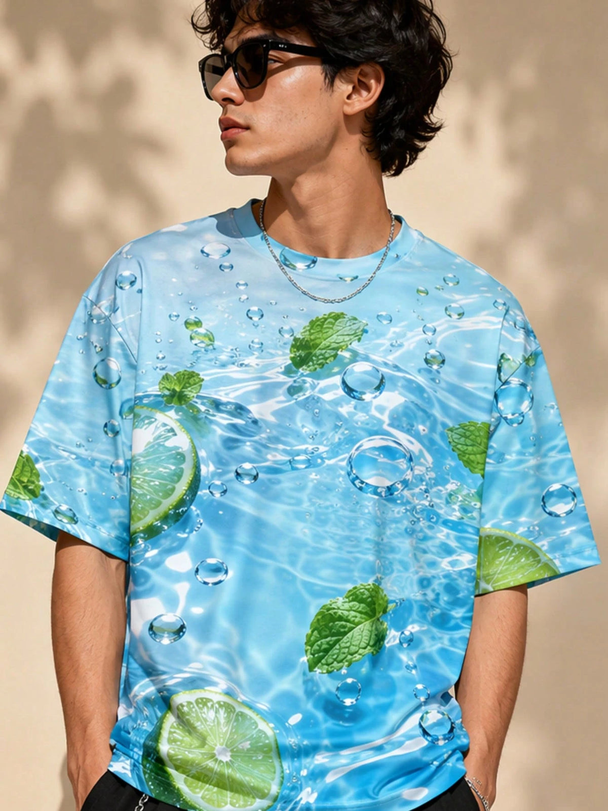 Frutiger Aero Lime All Over Print T-Shirt| Fresh Bubble Water Graphic Tee| Y2K Refreshing Oversized Top