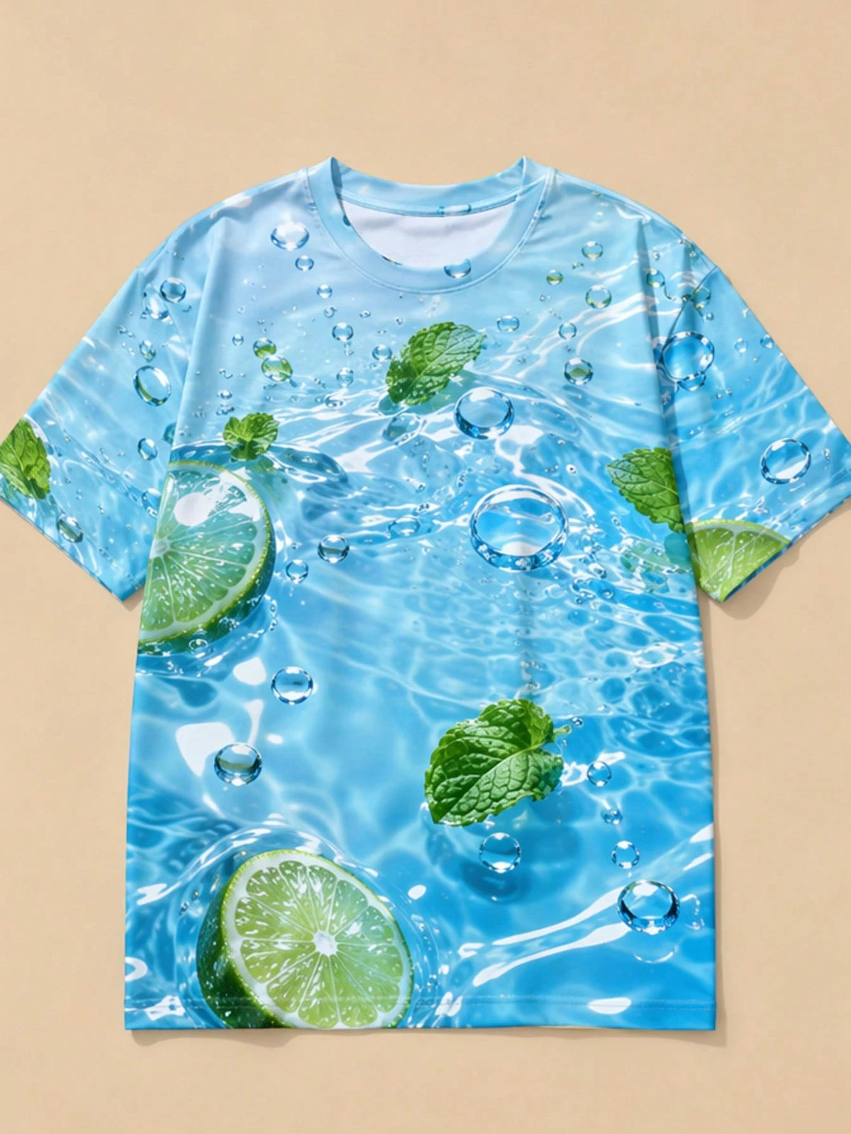 Frutiger Aero Lime All Over Print T-Shirt| Fresh Bubble Water Graphic Tee| Y2K Refreshing Oversized Top