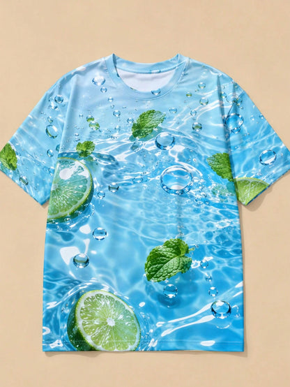 Frutiger Aero Lime All Over Print T-Shirt| Fresh Bubble Water Graphic Tee| Y2K Refreshing Oversized Top
