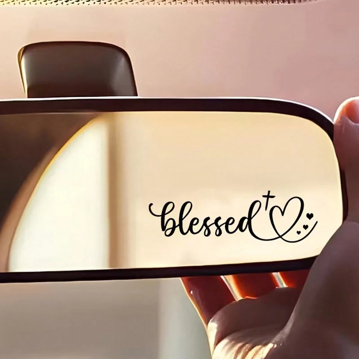 Fun Heart-Shaped Rearview Mirror Sticker- Black Religious Text Self-Adhesive Vinyl Decor, Suitable For Cars, Cups, Mirrors- Christian Faith Car Decoration, Easy To Apply With No Residue, Heart-Shape