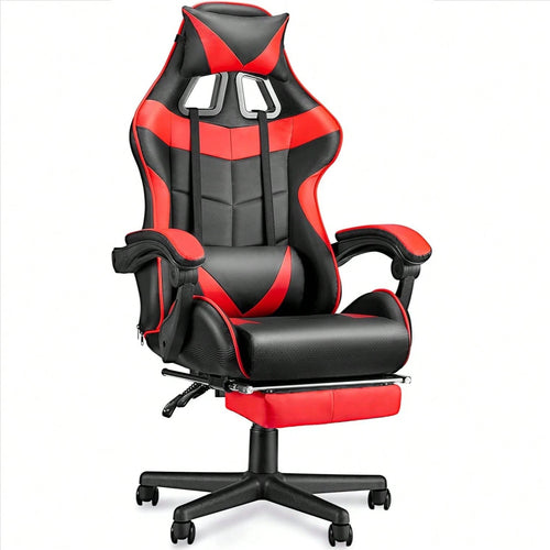 Gaming Chair With Footrest, Ergonomic Computer Chair Lumbar Support, Adjustable High Back Recliner For Adults, Racing Style Video Gaming Chairs, For Home Office Streaming Red