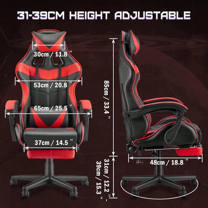 Gaming Chair With Footrest, Ergonomic Computer Chair Lumbar Support, Adjustable High Back Recliner For Adults, Racing Style Video Gaming Chairs, For Home Office Streaming Red