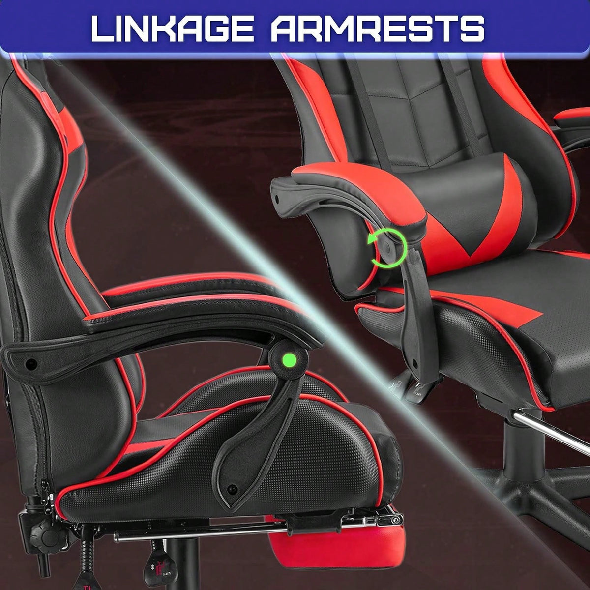 Gaming Chair With Footrest, Ergonomic Computer Chair Lumbar Support, Adjustable High Back Recliner For Adults, Racing Style Video Gaming Chairs, For Home Office Streaming Red