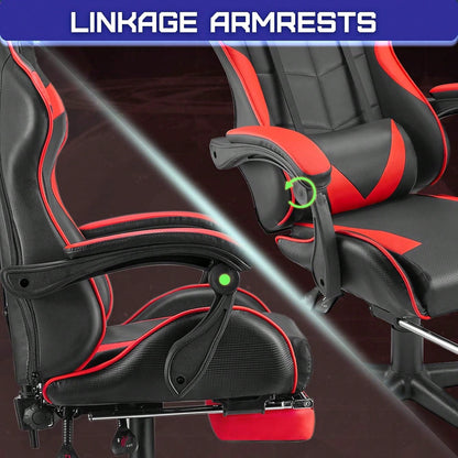 Gaming Chair With Footrest, Ergonomic Computer Chair Lumbar Support, Adjustable High Back Recliner For Adults, Racing Style Video Gaming Chairs, For Home Office Streaming Red