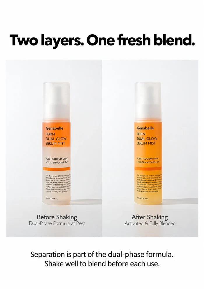 GENABELLE serum mist before shaking and after the two layers are blended