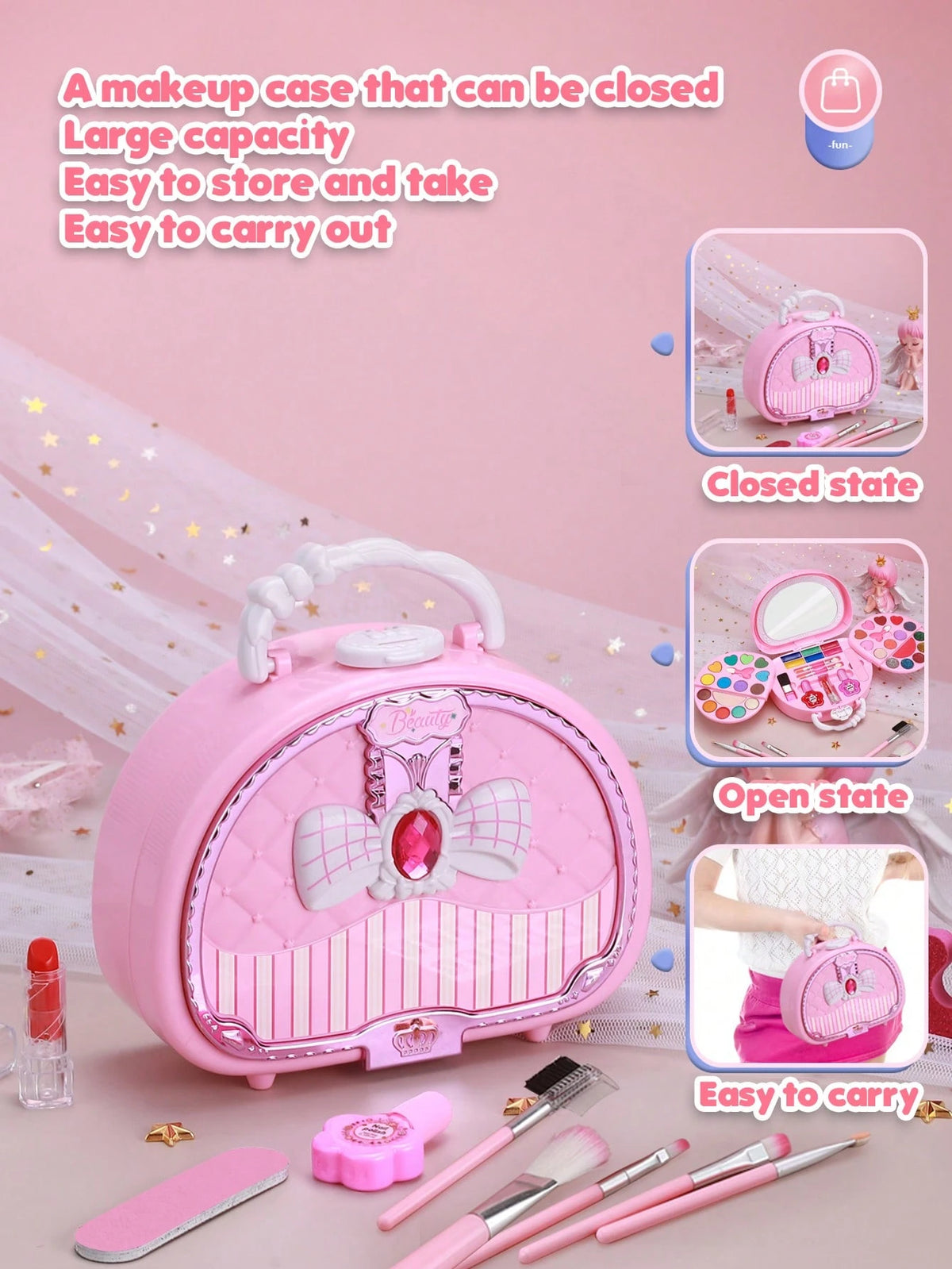 Girls' Makeup Playset With Pink Notebook & Plastic Cosmetic Box, Random Color Assortment, Toy Gift Makeup For Kids>Kids Makeup Toys,Teen Girl Makeup,Toy Make Up,Toys For Girls>Plastic,Girls Makeup Kit