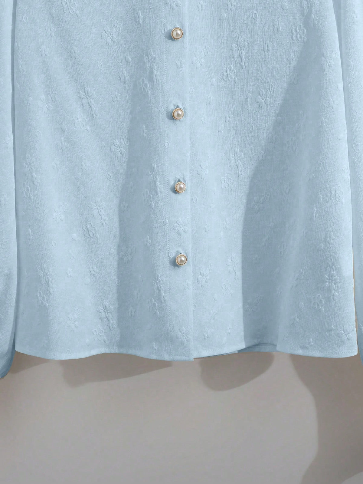 GlowEve French Elegant Loose Fit Long Sleeve Blouse, White Jacquard Stand Collar Frill Trim Top, Versatile Casual Outerwear For Women
