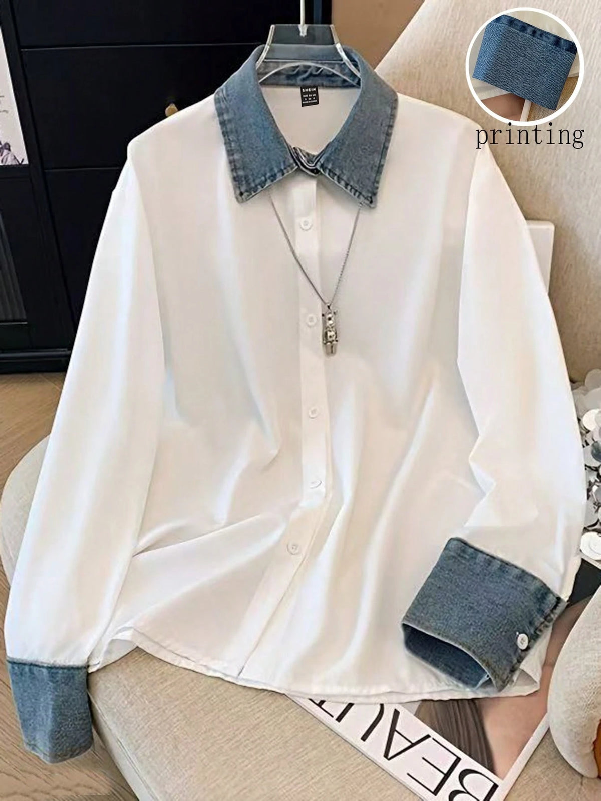 GlowEve Women's Casual Patchwork Denim Effect Shirt, Autumn/Winter