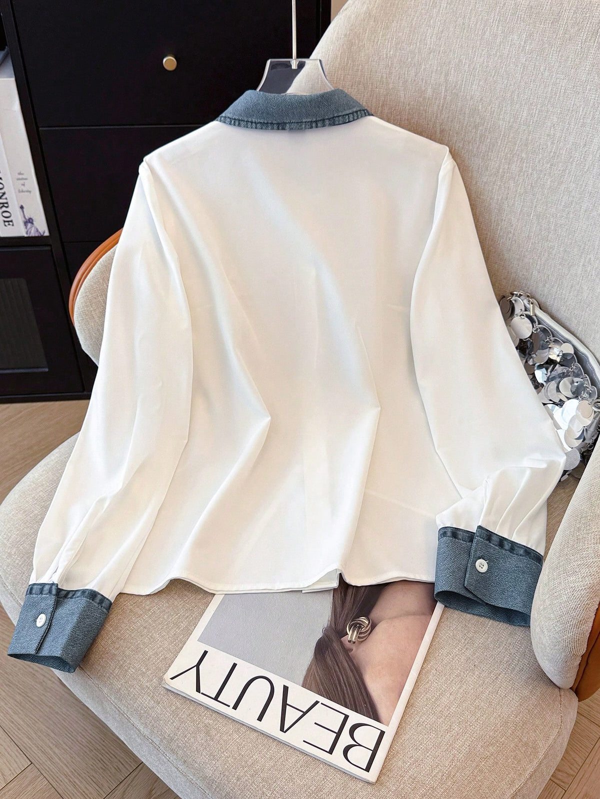 GlowEve Women's Casual Patchwork Denim Effect Shirt, Autumn/Winter