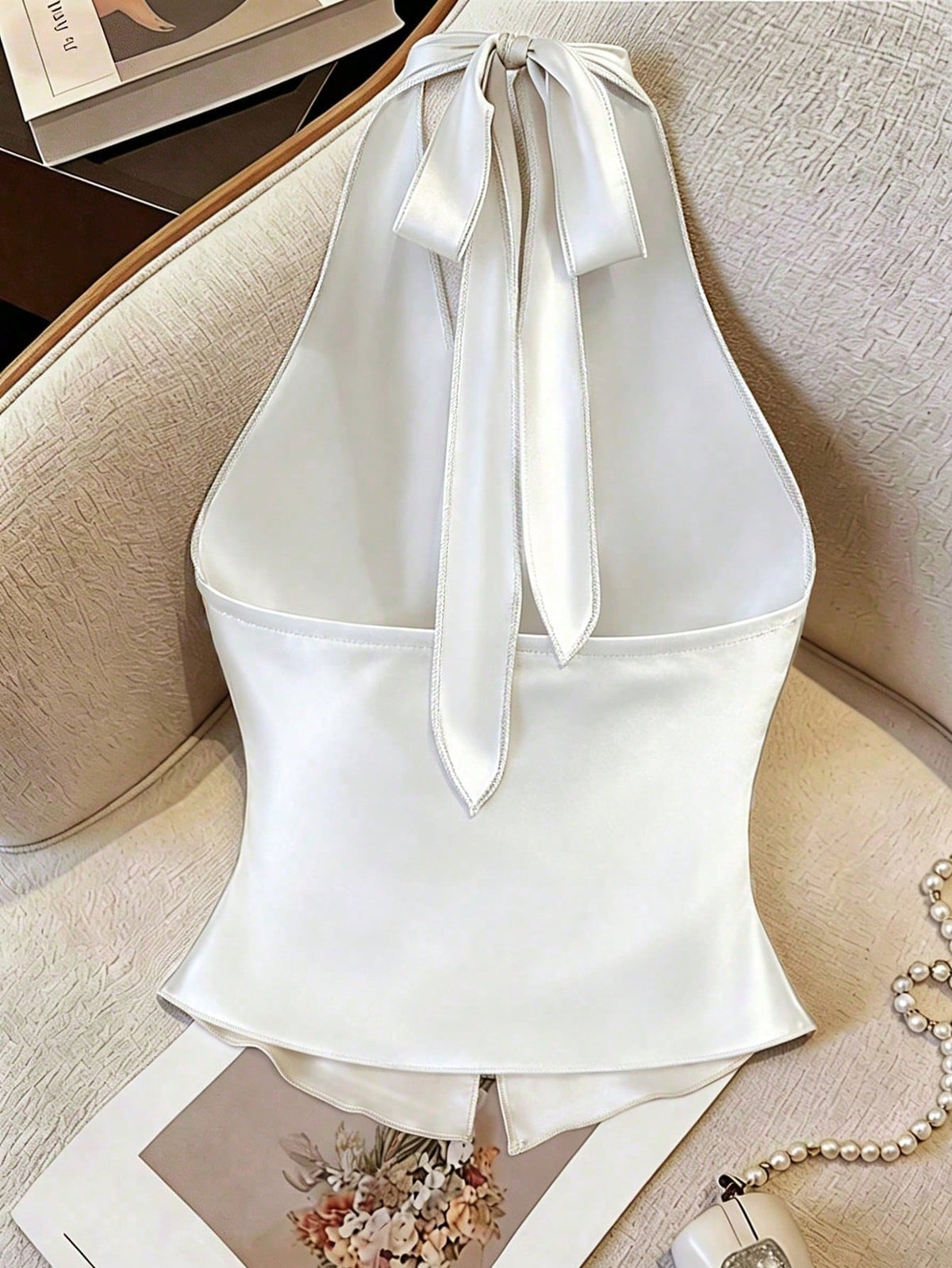 GlowEve Women's White,Summer,Elegant,Party Night Halter Twist Asymmetrical Hem Slit Knit Camisole,Elastic Fashion Top For Date,Dinner,Wedding,Holiday Wear