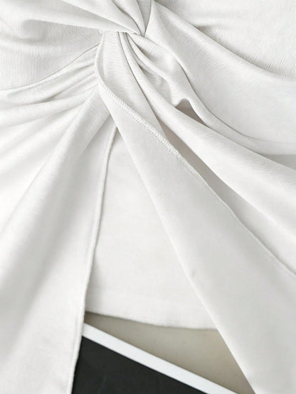 GlowEve Women's White,Summer,Elegant,Party Night Halter Twist Asymmetrical Hem Slit Knit Camisole,Elastic Fashion Top For Date,Dinner,Wedding,Holiday Wear