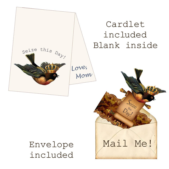 Greeting Card with Tiara, Seize This Day, Sparrow