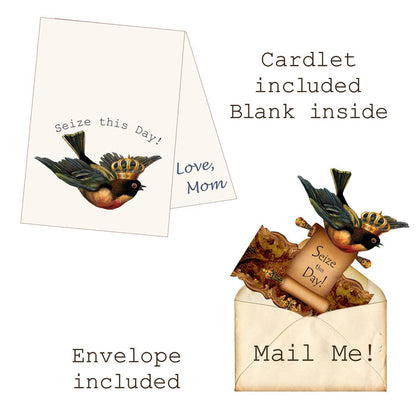 Greeting Card with Tiara, Seize This Day, Sparrow