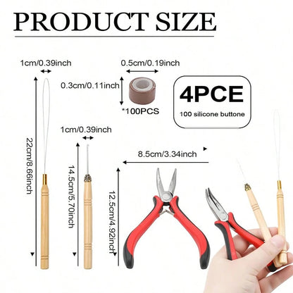 Hair Extensions Tools Kit 100/300/500/1000 Pcs Black Dark Brown Light Brown Gold Micro Ring Beads 1 Micro Beads Plier 1 Hook Needle Pulling