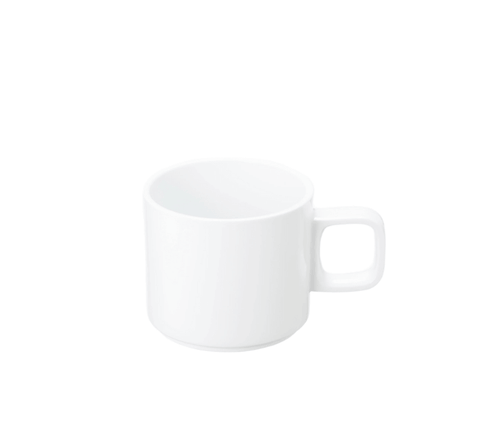 Hasami Porcelain 11 oz. white mug, modern design, multifunctional and stackable for versatile kitchen use.