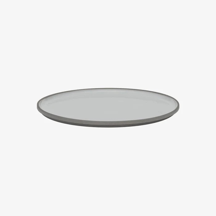 Hasami Porcelain Grey Collection Plate in Ash White, featuring a matte grey exterior and glossy white interior glaze.
