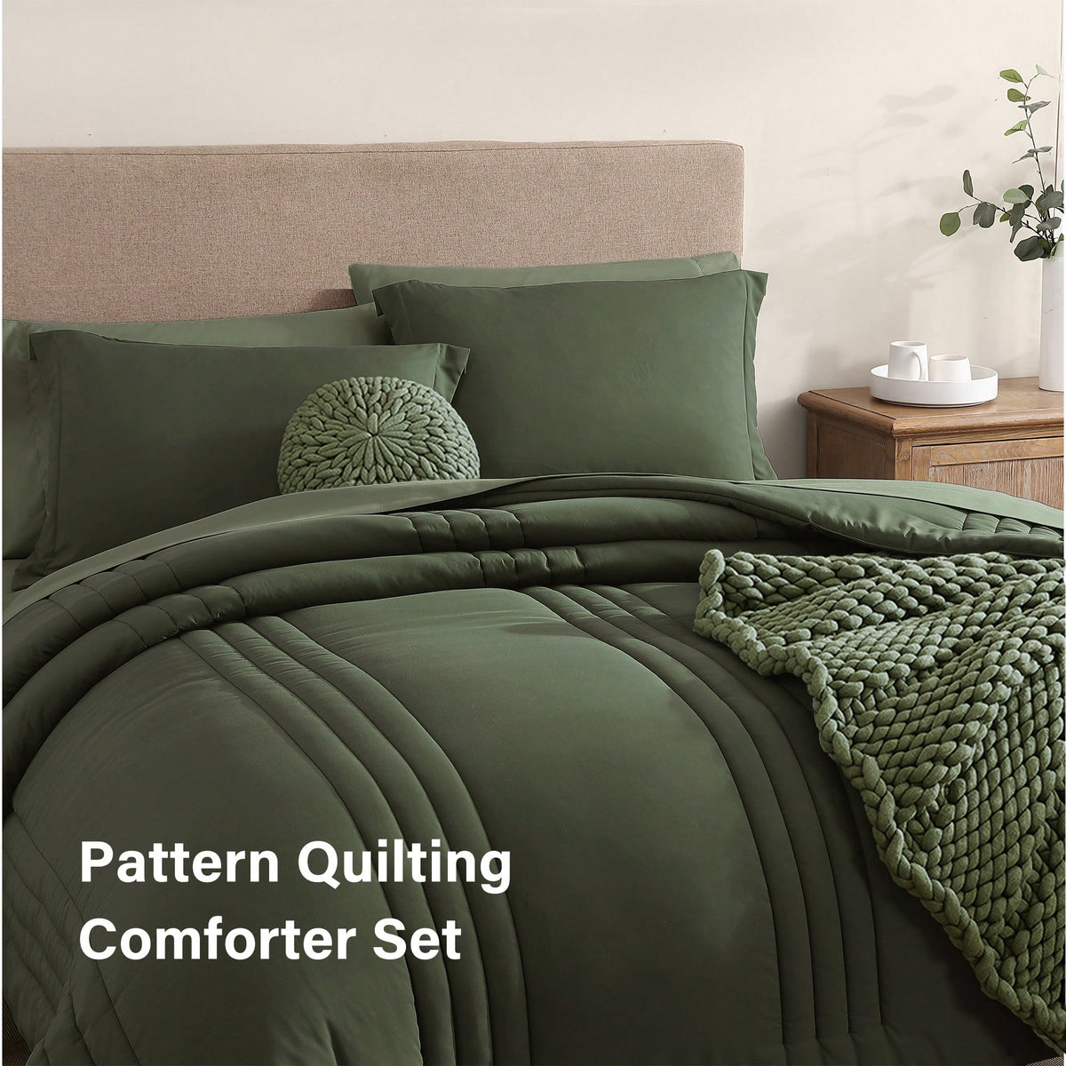 Haven Home Solid Comforter Set- 7 Pieces Bed In A Bag Bedding Sets With Comforters, All Seasons Down Alternative Comforter With Sheets, Pillowcases & Shams